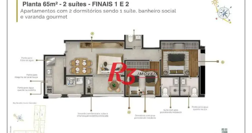 Apartamento à venda, 65 m² por r$ 663.464,90 - marapé - santos/sp