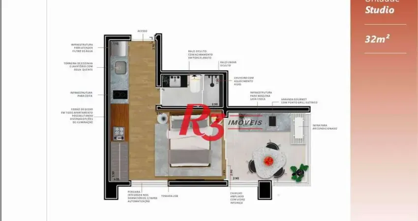 Studio com 1 dormitório à venda, 32 m² por r$ 509.000 - boqueirão - santos/sp