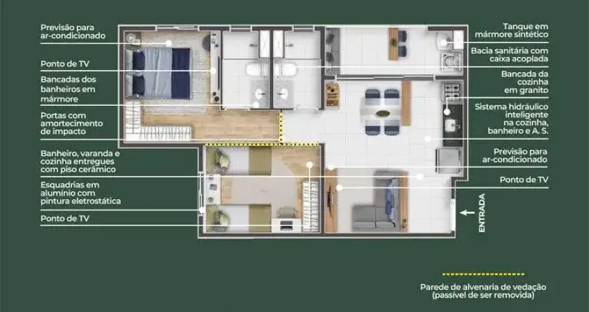 Indaiatuba - apartamento na planta com 2 dormitórios suíte varanda e vaga