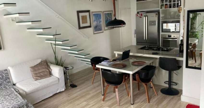 Condomínio Dinamarca no Itaim Bibi, Cobertura Duplex Mobiliado à venda de 77m² com 1 suítes, 1 vaga.
