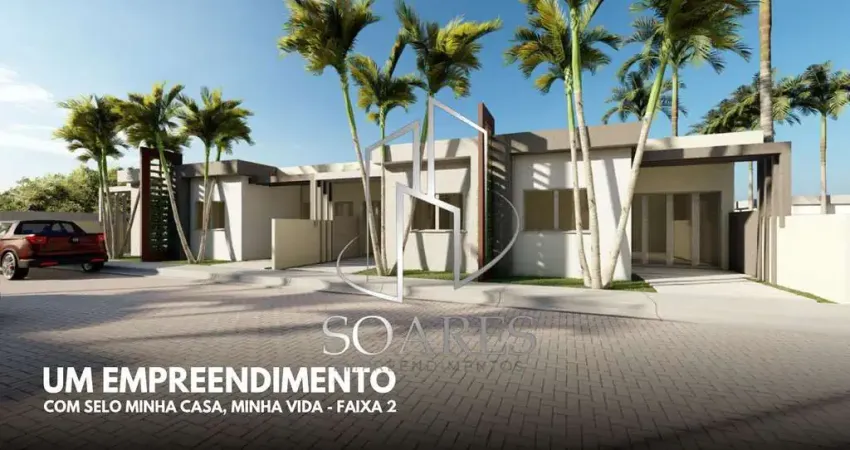 Lançamento no 40 horas: casas no condomínio olimpo com quintal e porcelanato