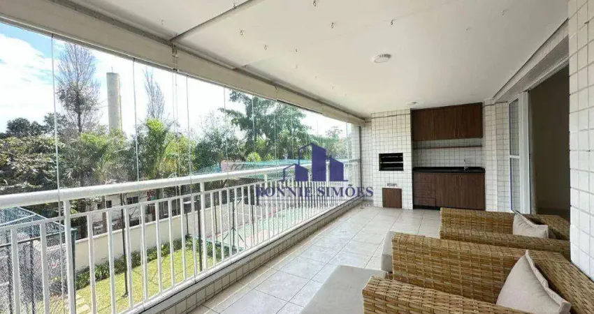 Apartamento com varanda gourmet à venda, 136 m², jurubatuba, magic resort, 3 dorm, 3 suítes, sala ampliada, 4 wc, 2 vagas, vista para o golf clube