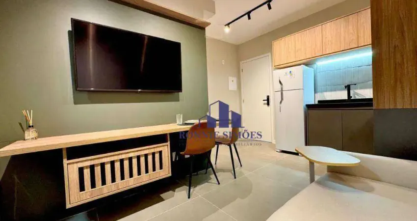 Apartamento mobiliado para alugar, 30 m², ed. kronos moema, avenida dos maracatins, 280, 1 dorm., sala, varanda, 1 banheiro, próximo ao metrô moema