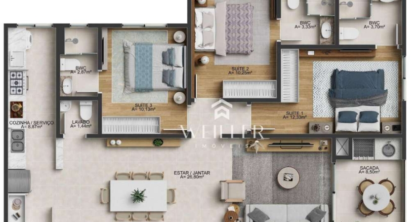 Apartamento com 3 dormitórios à venda, 104 m² por R$ 1.280.290,00 - Fazenda - Itajaí/SC