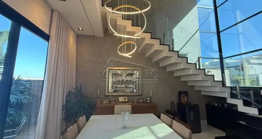 Sobrado de alto padrão à venda no condomínio Residencial Villa D'Aquila com 214 m² | 3 suítes, escritório e 4 vagas de garagem.