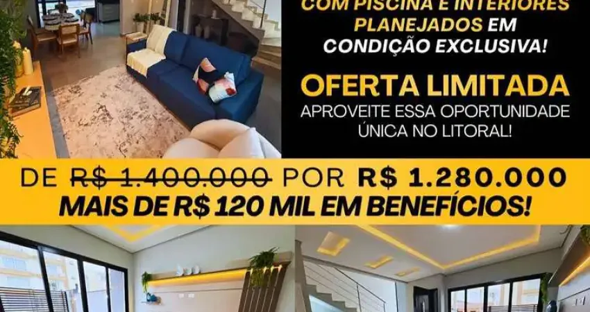 Triplex com piscina e móveis planejados a 150 metros do mar praia de leste!