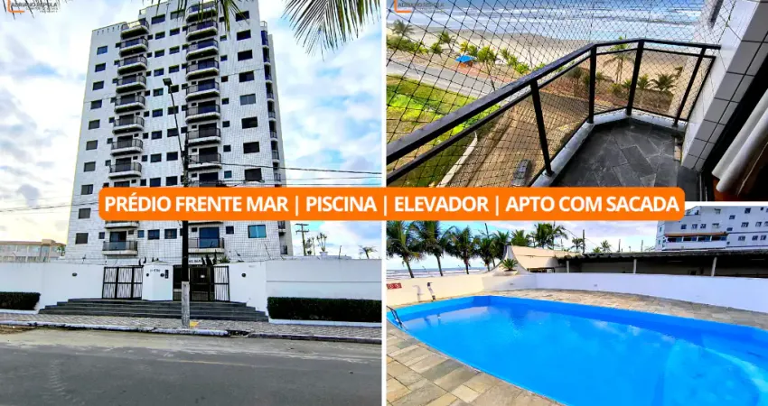 Apartamento com sacada vista mar | Prédio frente mar com piscina e elevador