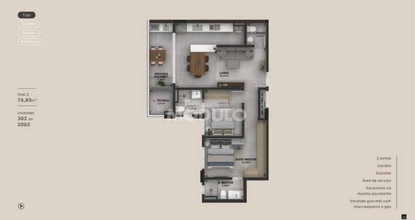 APARTAMENTO à venda, 2 quartos, 2 suítes, 3 vagas, Parque Una - Uberlândia/MG