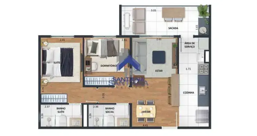 Apartamento de 61,96m² em construção no condomínio caraíva no centro em taubaté/sp