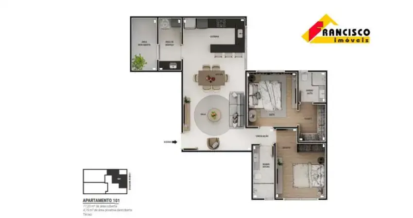 Apartamento com Área Privativa à venda, 2 quartos, 1 suíte, 1 vaga, Sidil - Divinópolis/MG