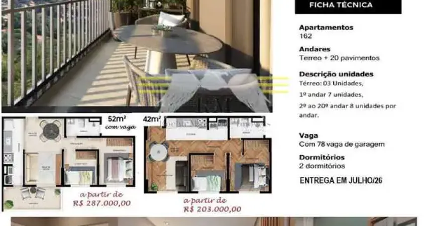 ** APARTAMENTO Á VENDA 42m² COM 2 DORMITORIOS E VAGA DE GARAGEM - Para Mais Informações Corretor Al