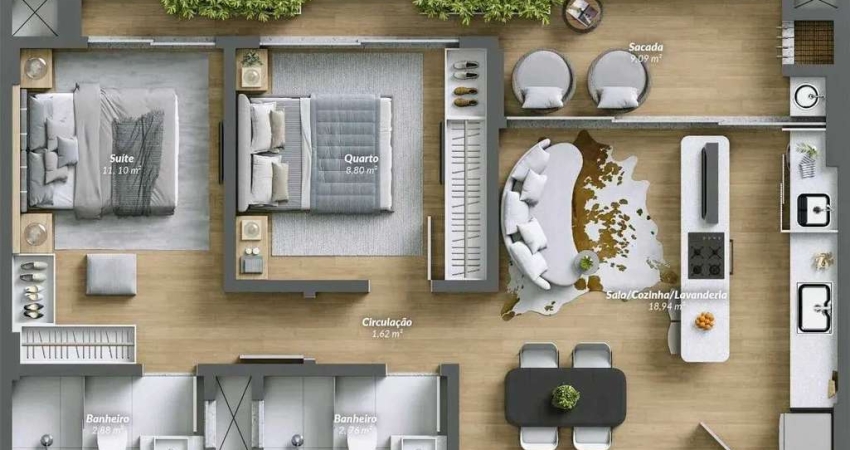 Apartamento na planta com 2 dormitórios sendo 1 suíte e 1 vaga de garagem- Entrega em 2026 na Brava