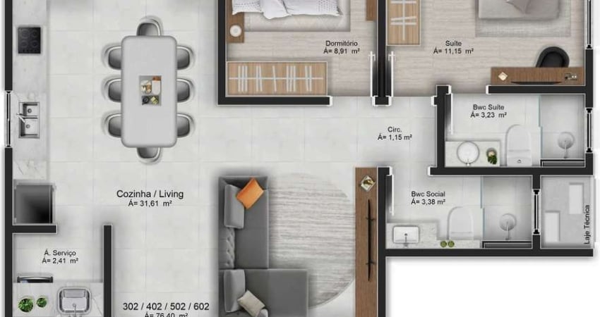 Apartamento em construção com 2 dormitórios 1 suíte e 1 vaga de garagem em Navegantes