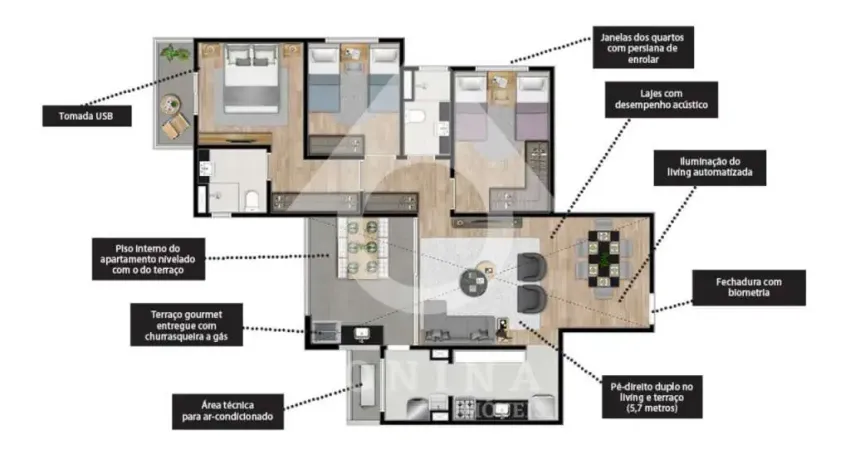 Open View Horto - Jundiaí com 97 m2 - Contra-piso - Andar Alto