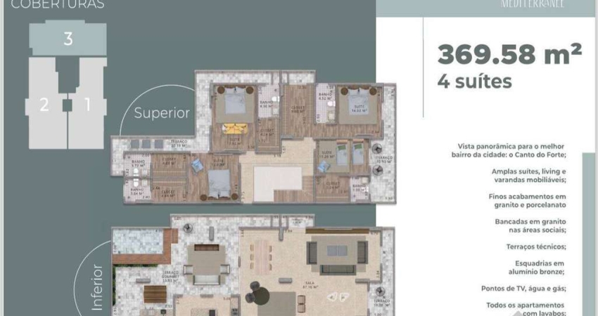 Cobertura Duplex – 4 Suítes com Closet | 370m² | 4 Vagas no canto do forte