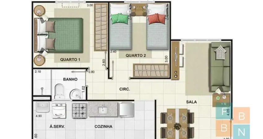 Apartamento para venda, campo grande, 2 dormitórios, 1 banheiro