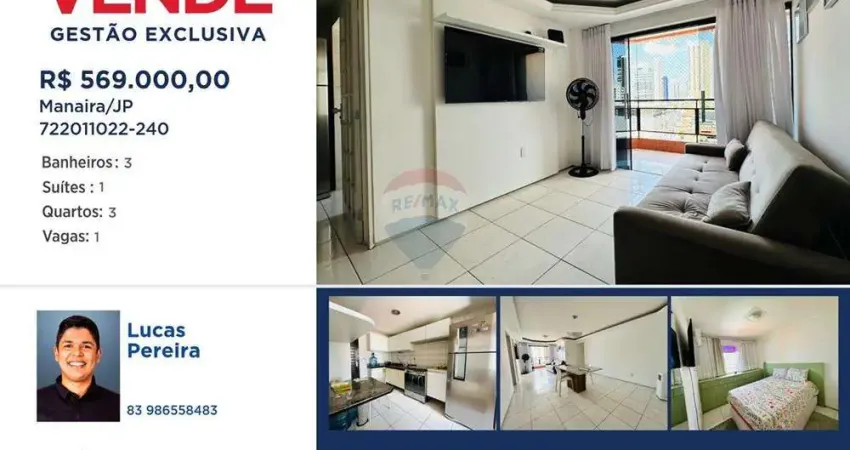 Apartamento 3 quartos com DCE no coração de Manaíra, perto da praia -João Pessoa-PB