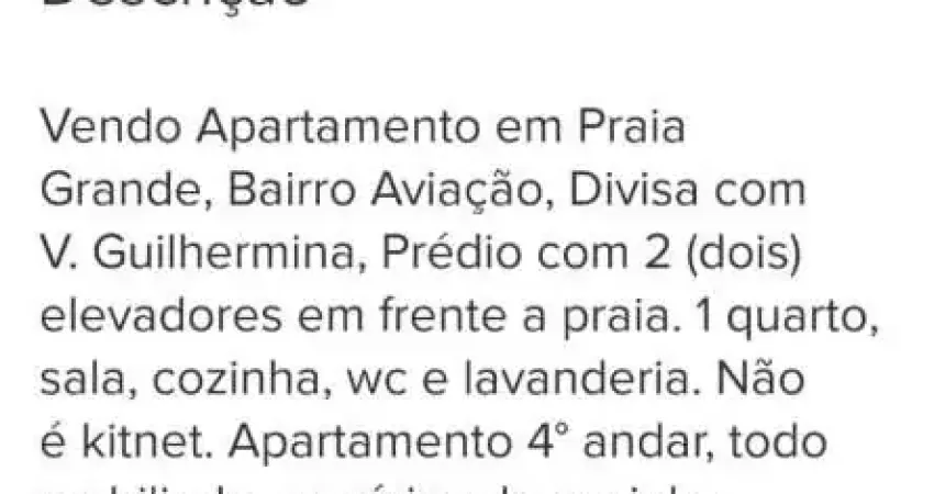 Apartamento em Praia Grande, Aviação, frente da praia, todo mobiliado.