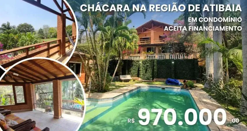 Condominio três lagos - chácara em condominio na regição atibaia | aceita financiamento bancario | piscina | semi mobiliado