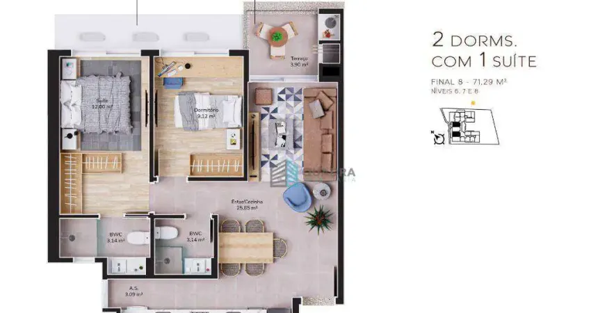 Apartamento com 2 dormitórios à venda, 71 m² por R$ 1.310.623,06 - Cacupé - Florianópolis/SC