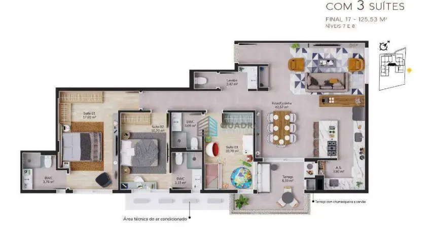 Apartamento com 3 dormitórios à venda, 125 m² por R$ 2.726.930,64 - Cacupé - Florianópolis/SC
