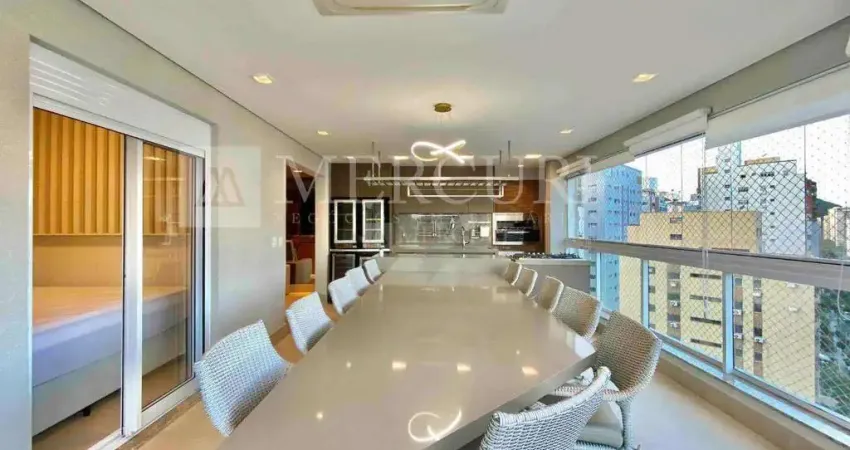 Apartamento no Guarujá, Pitangueiras, região da Barra Funda, com 3 suítes e varanda gourmet.