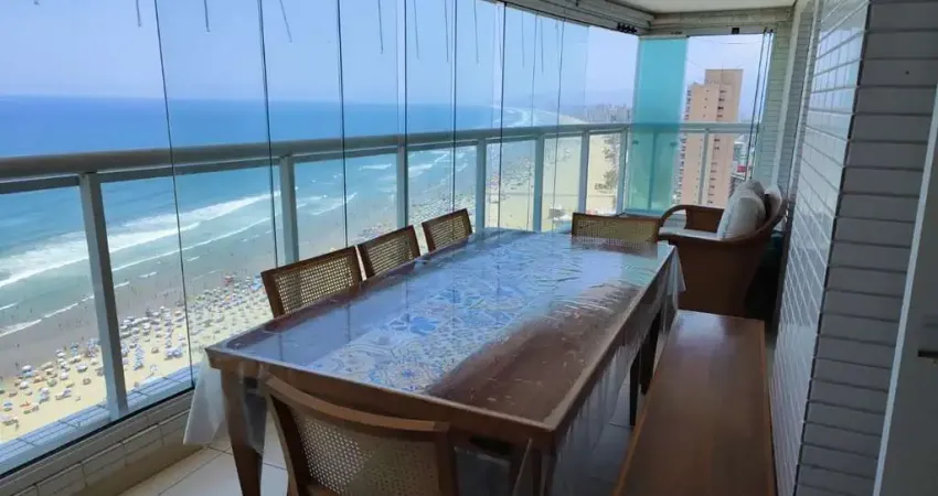 Apartamento frente mar com sacada gourmet e 3 suítes no bairro Guilhermina na Praia Grande