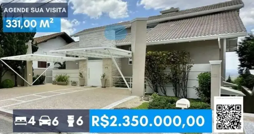 4 suítes, moderna c/ vista, gourmet, piscina, sótão multiuso e 2 lareiras.