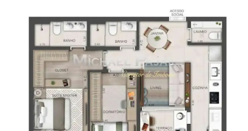 Apartamento tipo para venda com 2 dorms, sendo 1 suíte - michael pajak (11) 99996-4550