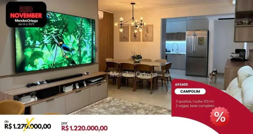 Apartamento com 3 dormitórios à venda, 103 m² por r$ 1.220.000,00 - parque campolim - sorocaba/sp