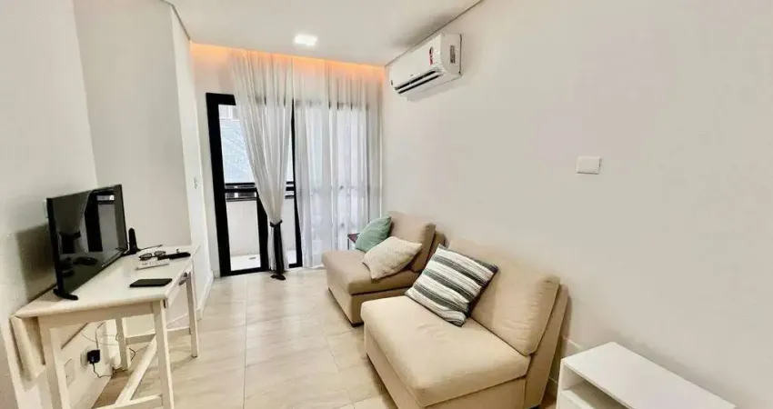 Apartamento 1 Dormitório Mobiliado na Pompeia, Santos – 48m² internos + 48m² externos, 1 vaga