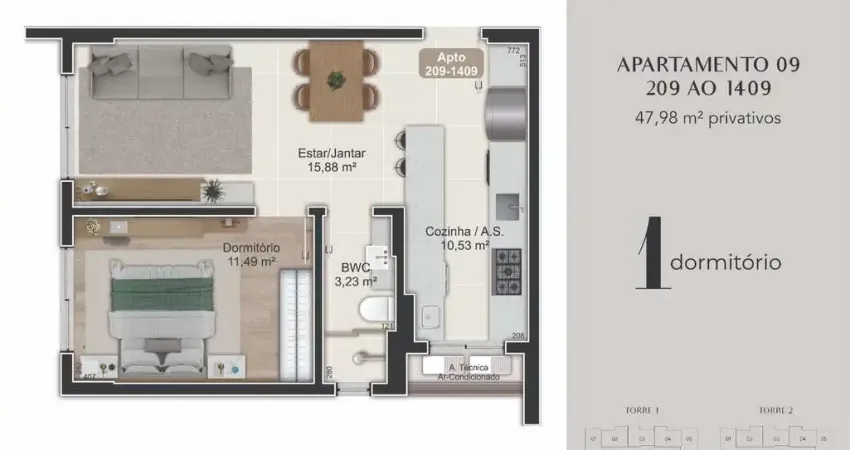 Venda | Apartamento 1 quarto + garagem e hobby box