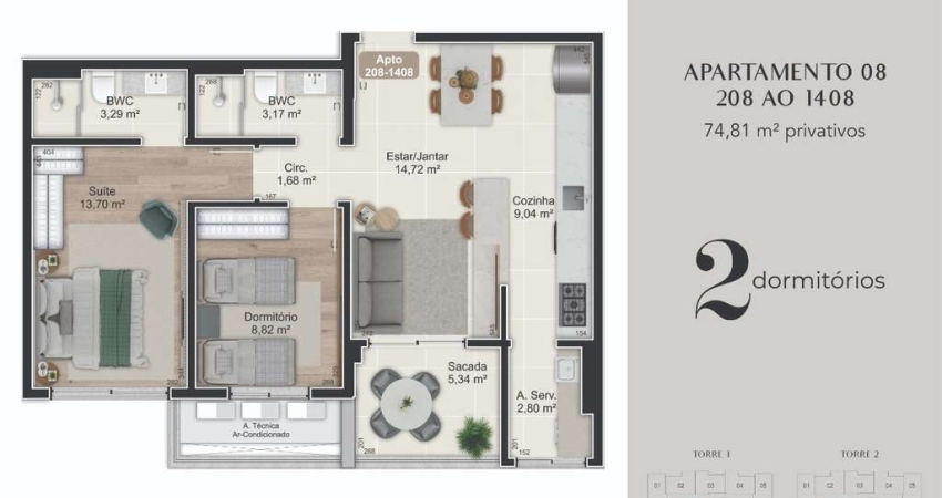 Apartamento com 2 quartos à venda na Rua Eugênio Raulino Koerich, 266, Campinas, São José