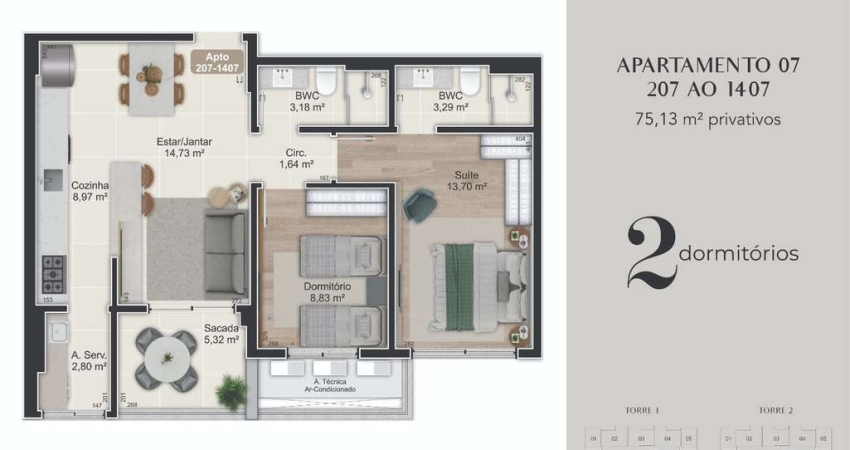 Apartamento com 2 quartos à venda na Rua Eugênio Raulino Koerich, 266, Campinas, São José