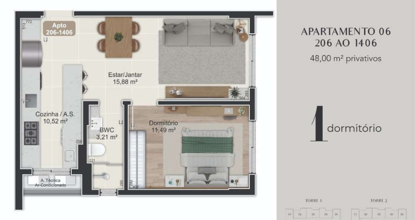Apartamento com 1 quarto à venda na Rua Eugênio Raulino Koerich, 266, Campinas, São José