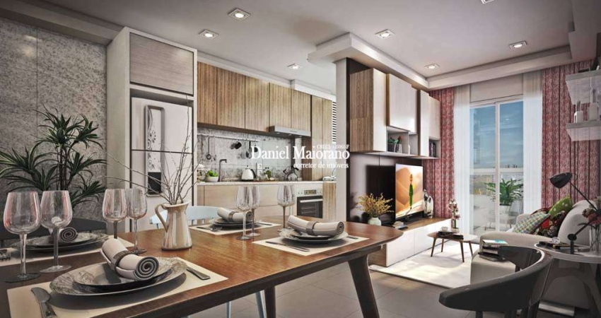 Apto de 2 DORM c/ SUITE, sacada, 57, 40 m² de área útil. Bairro: CANTO DO FORTE.
