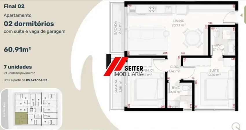 Apartamento 2 Dormitórios sendo 1 Suíte e Vaga à Venda no Teahupoo Santa Mônica