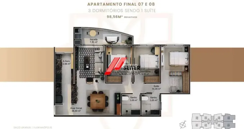 Apartamento com 3 quartos à venda no Saco Grande, Florianópolis
