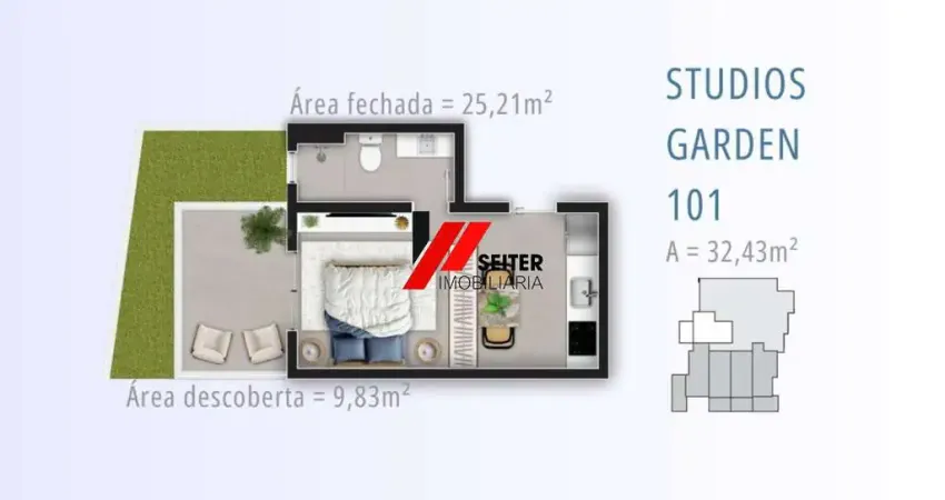 Studio Garden com Área Privativa 600m da UFSC | Smart 1 Trindade