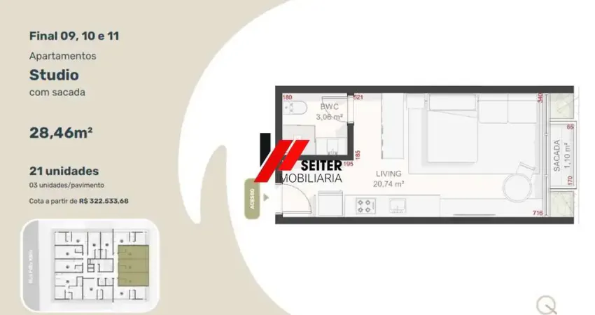 Apartamento à venda com 1 dormitório e sacada no Teahupoo Santa Mônica