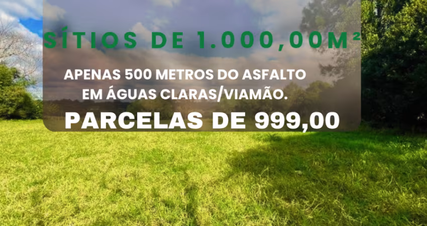Sítios de 1.000,00 m² em condomínio fechado, apenas 500 metros do asfalto, ao lado da Ambev