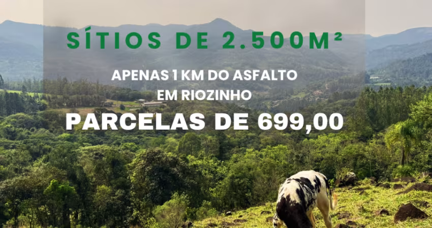 SÍTIO EM RIOZINHO – 2.500m² DE FRENTE PARA A ESTRADA PRINCIPAL, APENAS R$ 2.900 DE ENTRADA.