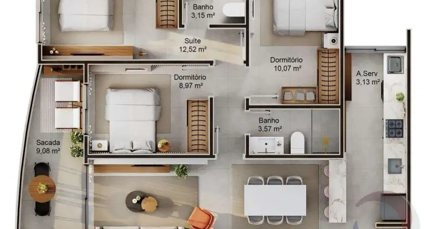 Apartamento de 3 dorms no bairro Saco Grande