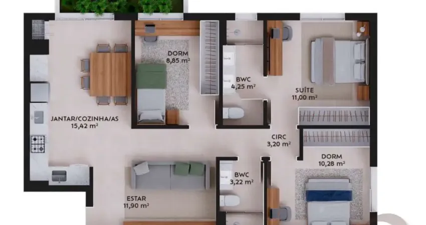 Apartamento com 3 quartos à venda na Rua da Pedra, --, Pedra Branca, Palhoça