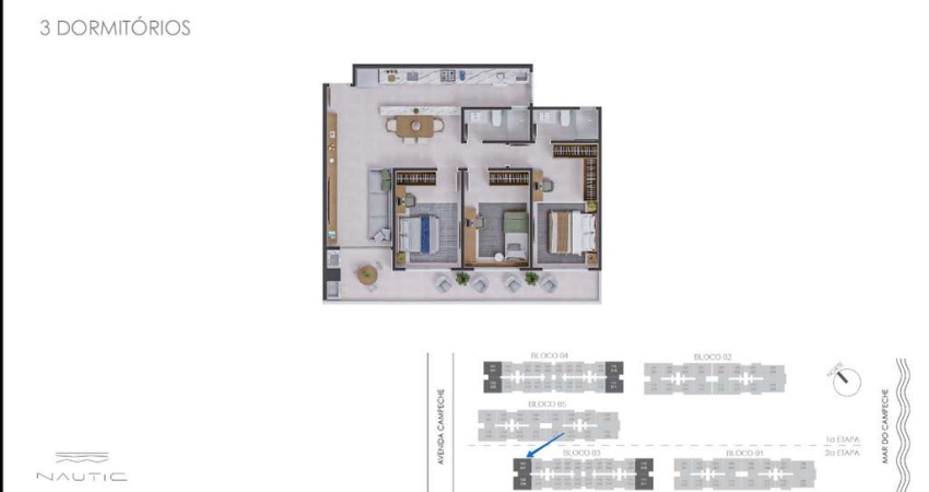 Apartamento 100,53m² com 3 quartos sendo 1 suíte no Campeche