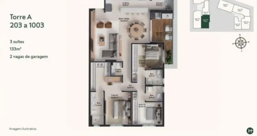 Apartamento de alto padrão, 3 suítes na Pedra Branca, Palhoça.