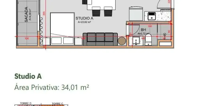 Estúdio com 34m² no Saco Grande