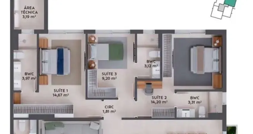 Apartamento patio das artes na pedra branca com 108,00 m2 e 3 dormitorios