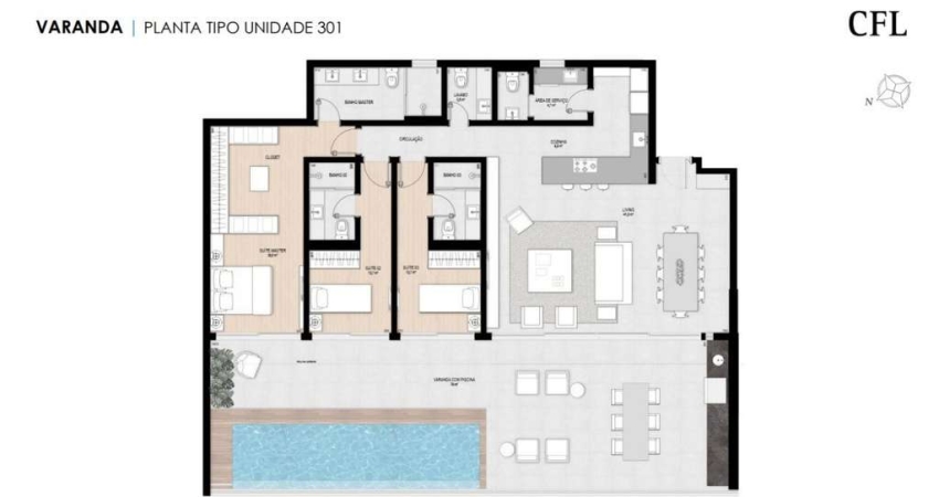 Apartamento de 225,26m² com 3 suítes no Centro