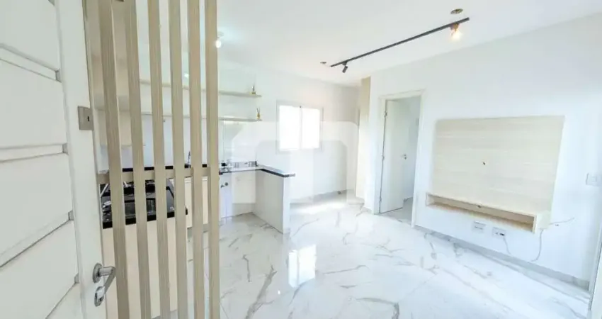 Apartamento para locação de 34 m², sala com sacada, cozinha e área de serviço